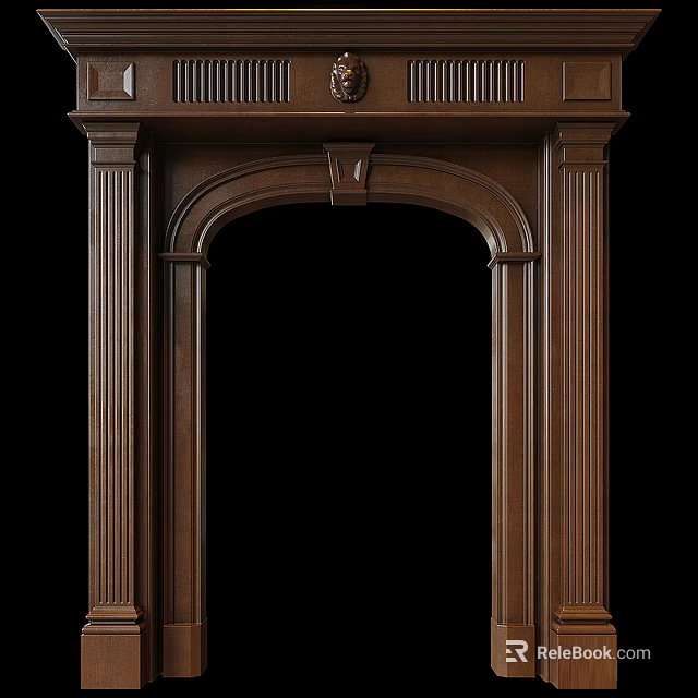 Elegant Classical Wooden Door Arch With Intricate Carvings And Decorative Columns 3d model 
