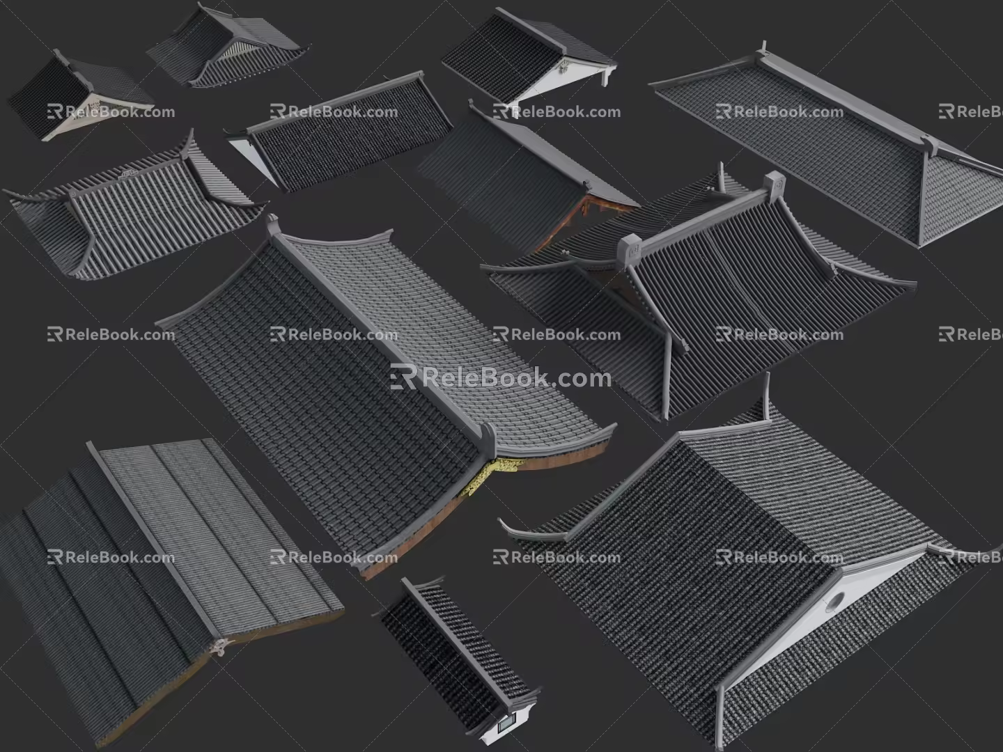 Chinese-style building roof components 3d model
