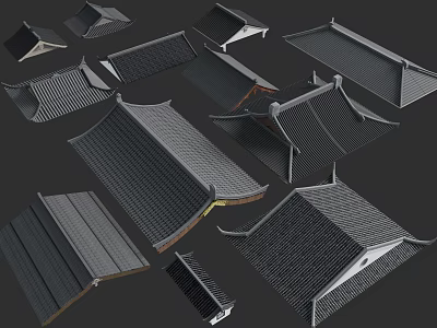 Traditional And Modern Roof Tile Architectural Components With Diverse Slope Designs 3d model
