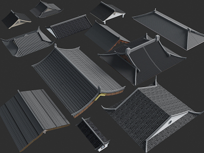 Chinese-style building roof components 3d model