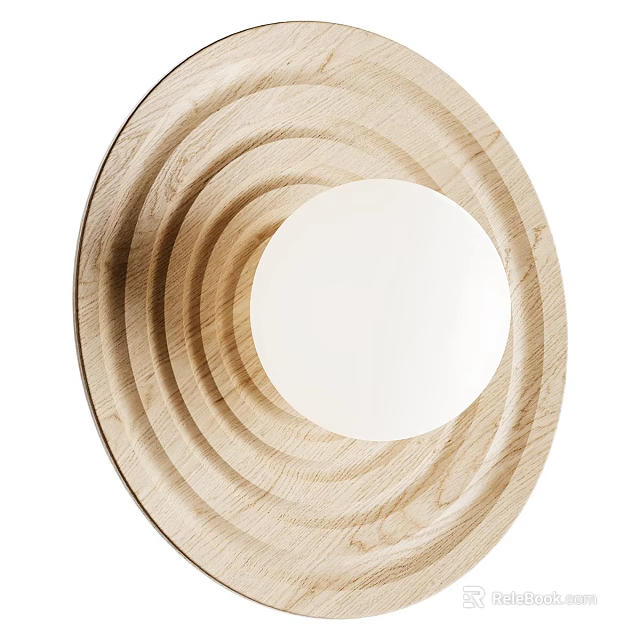 Modern Wooden Wall Lamp with Concentric Circle Design and White Lampshade for Interior Decoration 3d model 