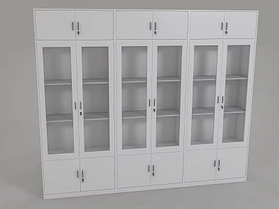 School White Storage Cabinets With Glass Doors And Multiple Storage Shelves 3d model