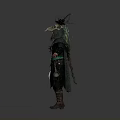 Mystical Shaman Character With Antler Headdress Green Glowing Accessory And Dark Outfit
