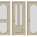 Beige Hinged Doors With Various Glass Panel Designs And Golden Handles