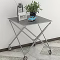 Stainless Steel Folding Coffee Table With Wheels And Coffee Cup Croissant Jars
