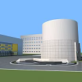 Industrial Factory Building Featuring Cylindrical Structures Multi Story Buildings Yellow Gray Exteriors And Spacious Area