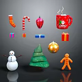 Christmas Decorative Ornament Set With Stocking Candy Cane Bauble Mug Snowman Tree Gingerbread Man