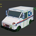 White Mail Truck With Blue Logo And Red Blue Stripes On Body