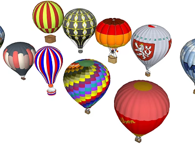 Colorful Patterned Hot Air Balloons As Fun Amusement Equipment For Entertainment 3d model