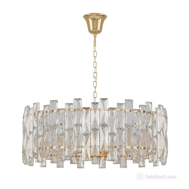 Elegant Modern Crystal Chandelier Design With Gold Chain And Geometric Elements 3d model