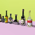 Stylish Wine Bottles and Glasses Arranged with Colorful Labels and Designs