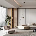 Modern Living Room Interior Design With Sofa Coffee Table Area Rug Artwork And Floor Lamp