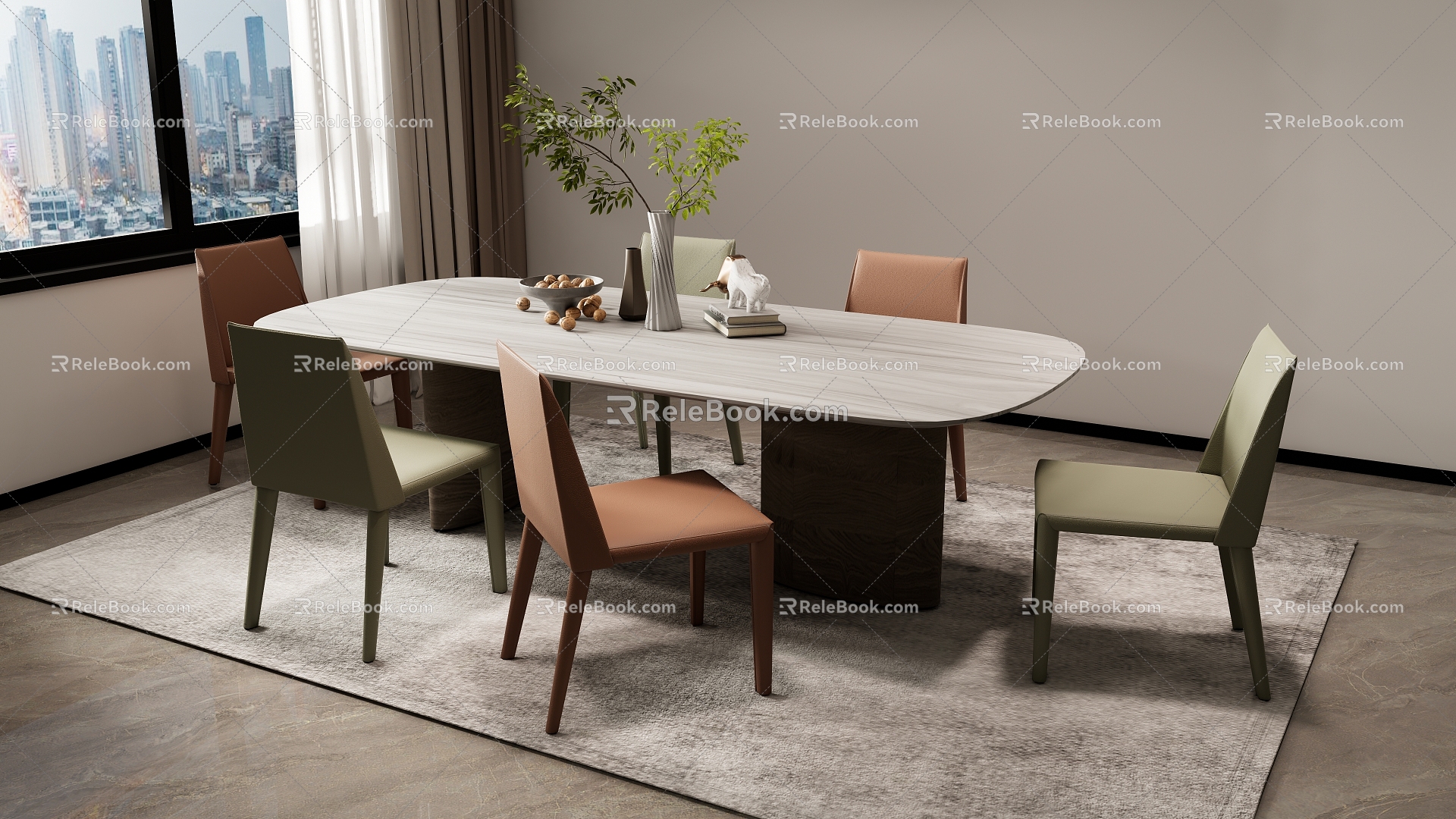 Modern Simple Dining Table and Chair Combination Jewelry Ornaments 3d model