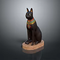 Egyptian Style Black Cat Statue With Colorful Collar On Stone Base