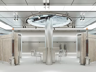 Minimalist clothing store stone slab wall stainless steel booth clothing shelf clothing with goods studio acrylic chair mechanical wind 3d model