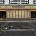 Modern Entrance Gate With Metal Frame Glass Panels Steps And Lighting