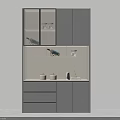 Modern Gray Wine Cabinet Design With Glass Doors LED Lighting Drawers And Decorative Items