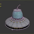 Sci Fi UFO 3D Illustration With Glowing Blue Dome Multi Layered Base And Top Antenna 3d model