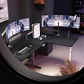 Gaming Setup with Dual Curved Monitors RGB Keyboard and Ergonomic Desk