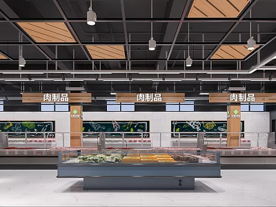 Supermarket Meat Products Area With Fresh Display Counters Clear Signage And Organized Setup 3d model