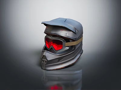 Modern Tactical Helmet With Red Goggles And Metallic Protective Shell Design 3d model