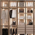 Modern Closet Interior With Hanging Clothes Folded Garments Shoes Bags And Drawers