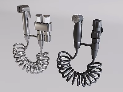 Bathroom Accessories Handheld Sprayers with Coiled Hoses in Metal and Black Finishes 3d model