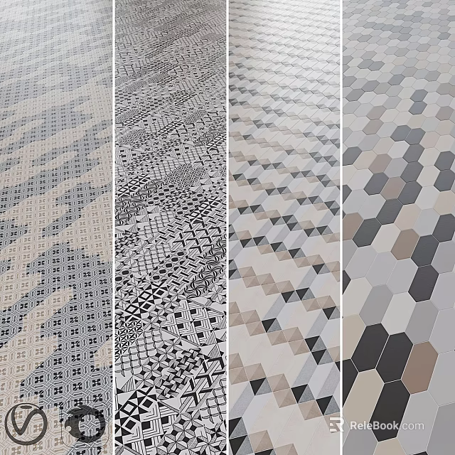 Geometric Pattern Tiles With Various Designs And Color Combinations For Floors 3d model 