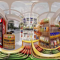 Yellow And White Open Supermarket Retail Kiosk With Fruits Snacks Product Display And Menu Boards