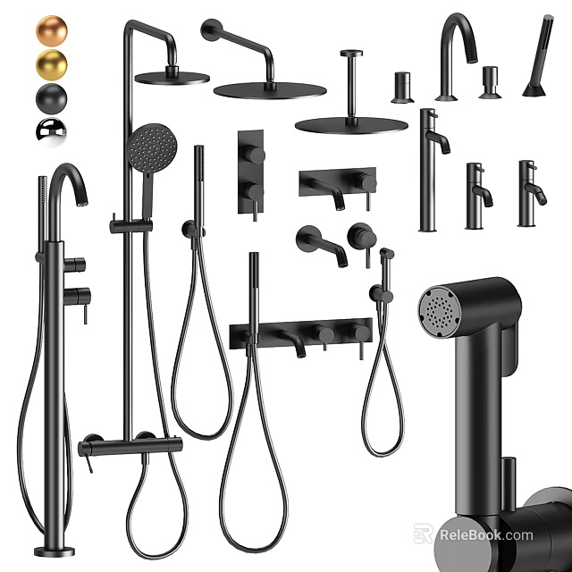 Modern Black Shower Faucet Set With Handheld Shower Rain Head And Taps 3d model 