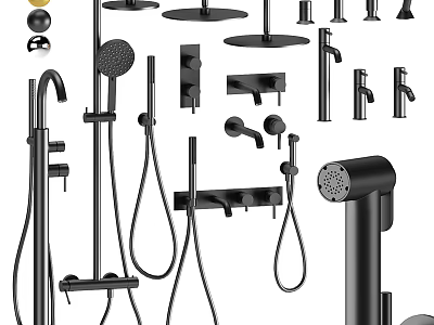 Modern Black Shower Faucet Set With Handheld Shower Rain Head And Taps 3d model
