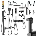 Modern Black Shower Faucet Set With Handheld Shower Rain Head And Taps