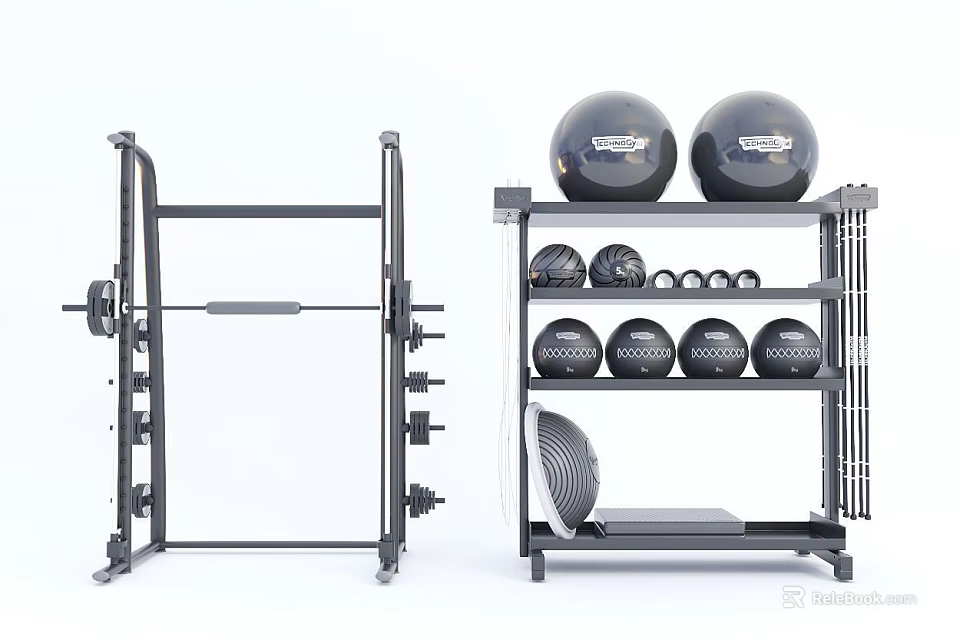 Home Gym Sports Equipment Including Squat Rack Barbell Weight Plates Exercise Balls And Medicine Balls 3d model 