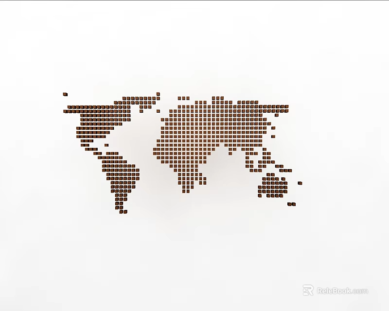 Abstract World Map Design Composed Of Square Tiles On White Background 3d model