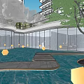 Residential Garden Landscape Among High Rise Apartment Buildings With Green Space