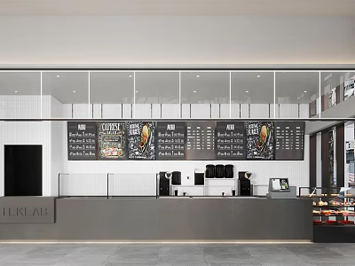 Modern Café Interior With Open Layout Counter Menu Boards And Coffee Machines 3d model