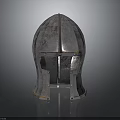 Ancient Metallic Weapon Helmet Featuring Vintage Design Shiny Surface And Reflective Base 3d model