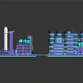 Futuristic City Architecture 3D Model With Tall Buildings Neon Lights And Connected Structures