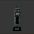 Green Vintage Clock Tower With Ornate Design Spire And Decorative Base