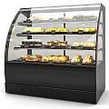 Black Commercial Display Case With Curved Glass Door Multiple Shelves For Pastries And Bread