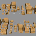 Various Types of Open and Closed Cartons in Different Sizes and Stacked Arrangements