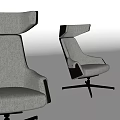 Modern Office Chair With Gray Fabric Upholstery Dark Accent Trim And Metal Swivel Base