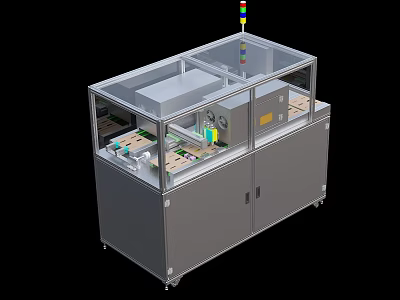 Industrial Automated Equipment With Transparent Enclosure Control Panel Mechanical Components And Indicator Lights 3d model