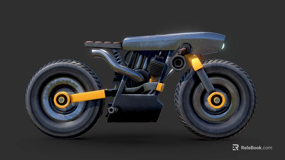 Futuristic Motorcycle Design With Black Frame Yellow Accents And Large Tires 3d model 