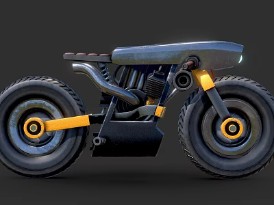 Futuristic Motorcycle Design With Black Frame Yellow Accents And Large Tires 3d model