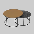 Nested Round Coffee Tables With Light And Dark Tops And Black Metal Frames 3d model