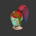 Anime Style Character 3D Model With Red Ponytail Hair Pointed Ears And Black Choker