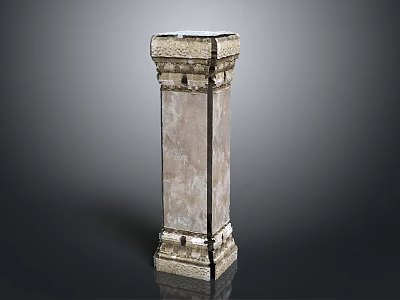 Scenic Landscape With Classical Stone Pillar Adorned By Intricate Carvings And Subtle Reflections 3d model