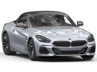 Silver BMW Convertible With Sporty Design Soft Top And Kidney Grille 3d model