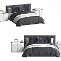 Modern Double Bed with Gray and White Bedding Dark Headboard and White Nightstands 3d model